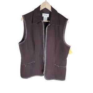 BOB MACKIE STUDIO Women's Brown Quilted Full Zip Vest with Front Pockets SZ 12